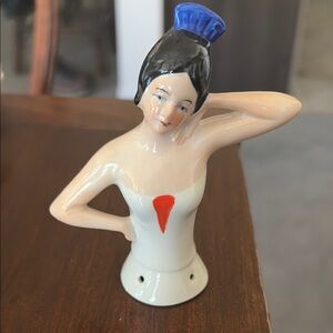 Vintage Flapper Germany Porcelain Pin Cushion topper